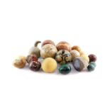Marble and hard stone eggs and balls, gourds, geodes, ivory snooker balls, etc. (a quantity)