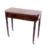 Withdrawn pre-sale by executors- A Victorian flame mahogany demi lune fold over tea table,