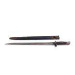 A World War One Sanderson SMLE 1907 pattern bayonet, with leather and metal scabbard, blade 43cm