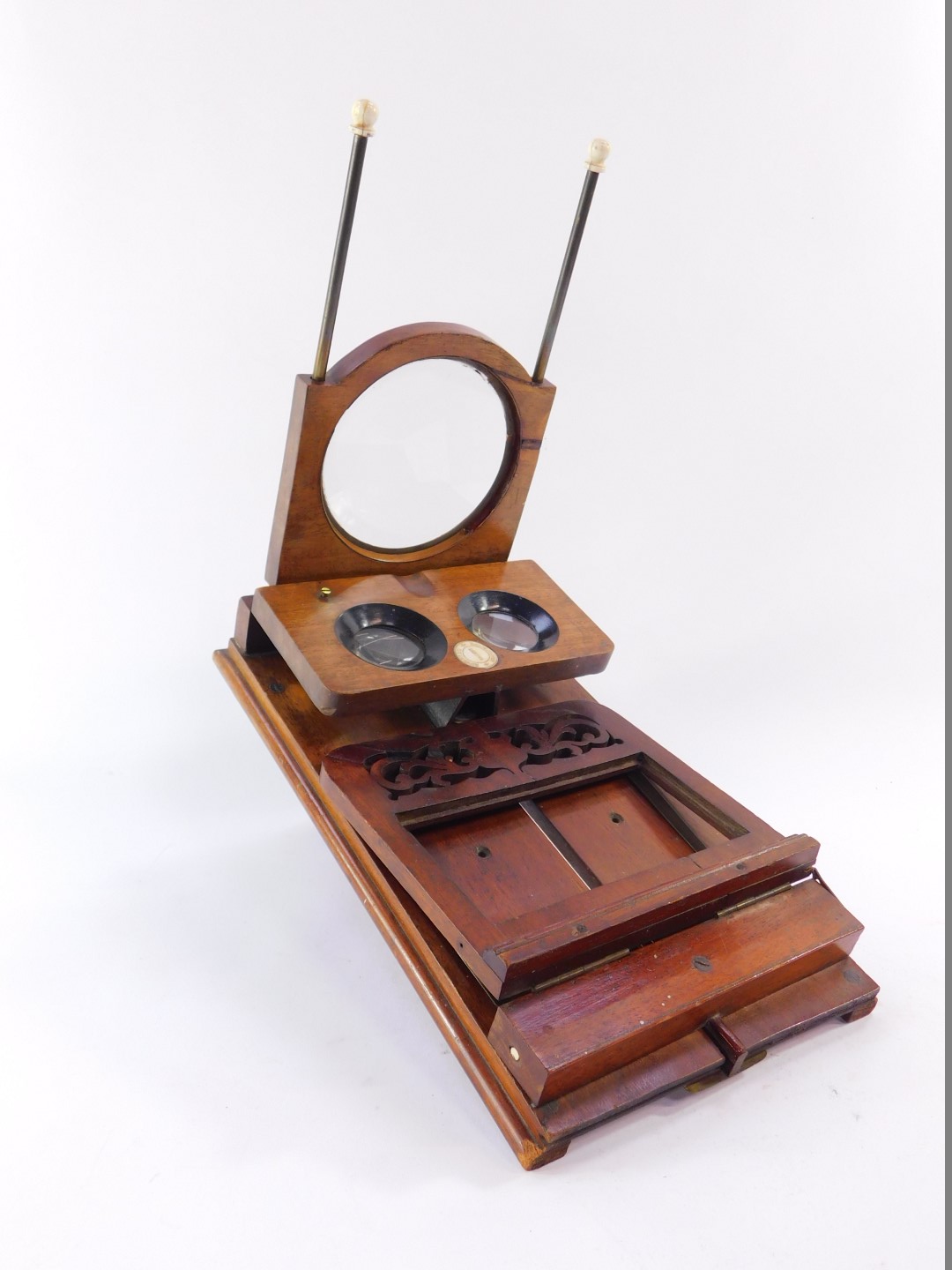 A Rowsell's walnut and mahogany graphoscope, 43cm high, 35cm wide. - Image 2 of 4