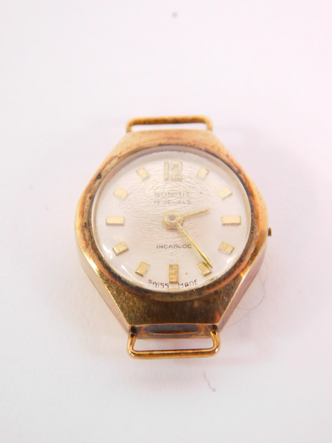 A Rubina mid 20thC lady's 14ct gold cased wristwatch, rectangular dial bearing Arabic numerals, on a - Image 2 of 4