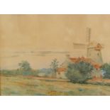 Walter Rossiter (British, 1871-1948). Country farmstead with windmill, watercolour, signed, 22.5cm
