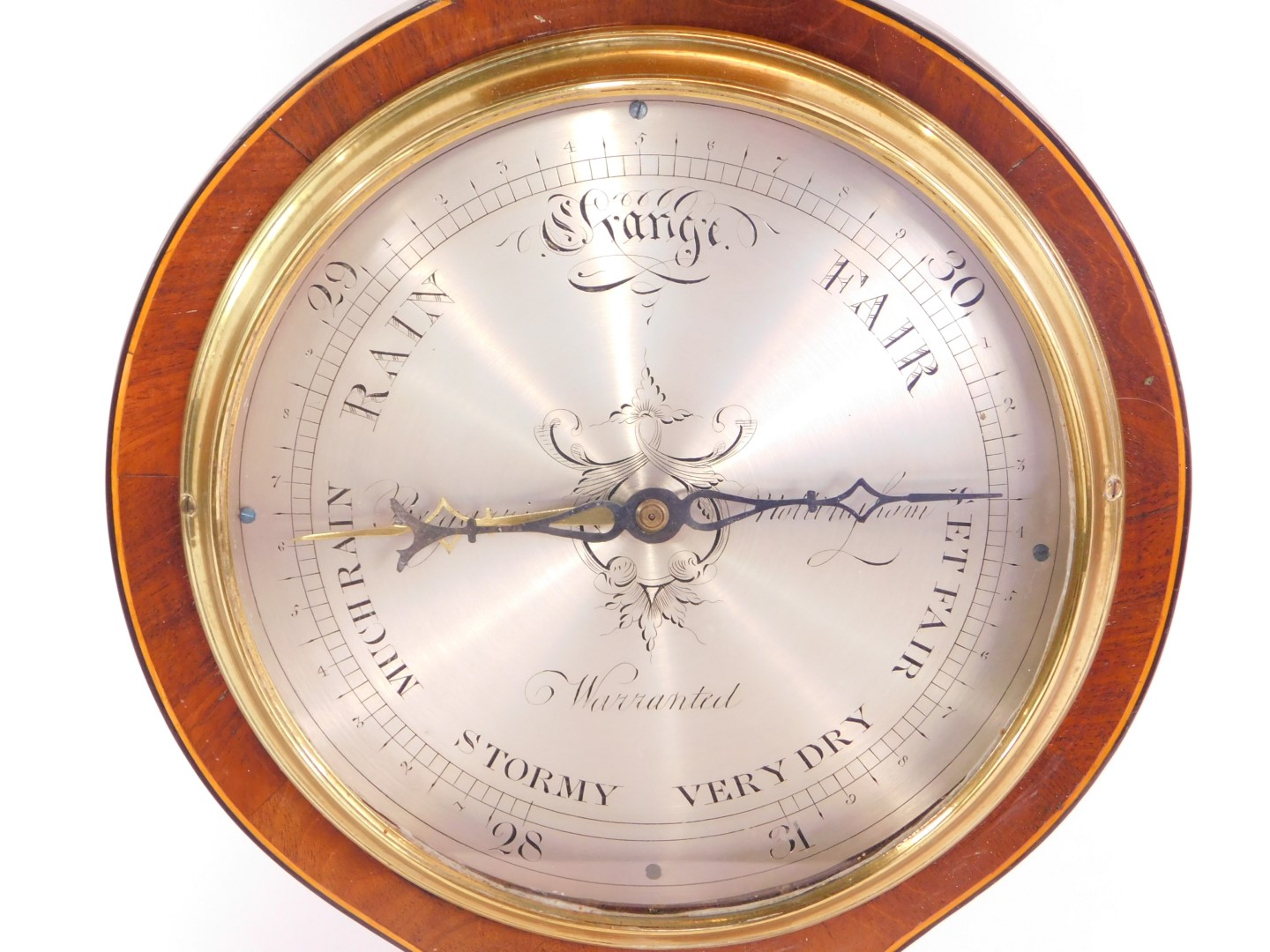 A 19thC mahogany wheel barometer by Bregazzi of Nottingham, with thermometer, 100cm high. - Bild 2 aus 7