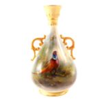 A Royal Worcester blush porcelain twin handled vase, circa 1906, painted by James Stinton with