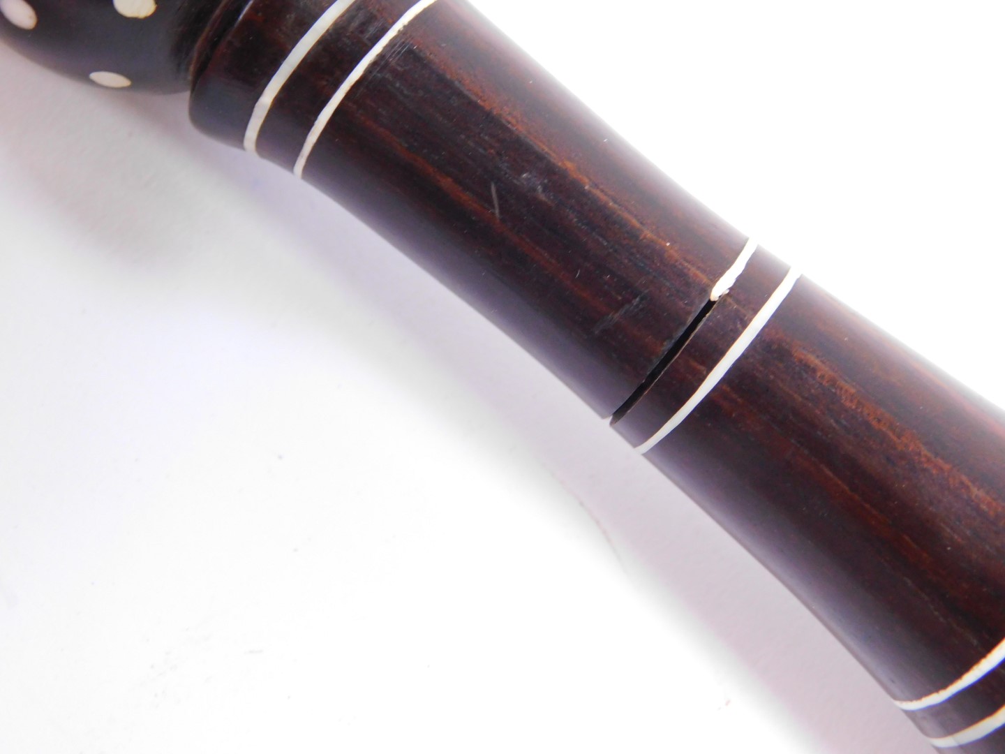 A Northern Mozambique chief's ebony walking stick, with ivory banded and dot inlay, carved with a - Bild 5 aus 5