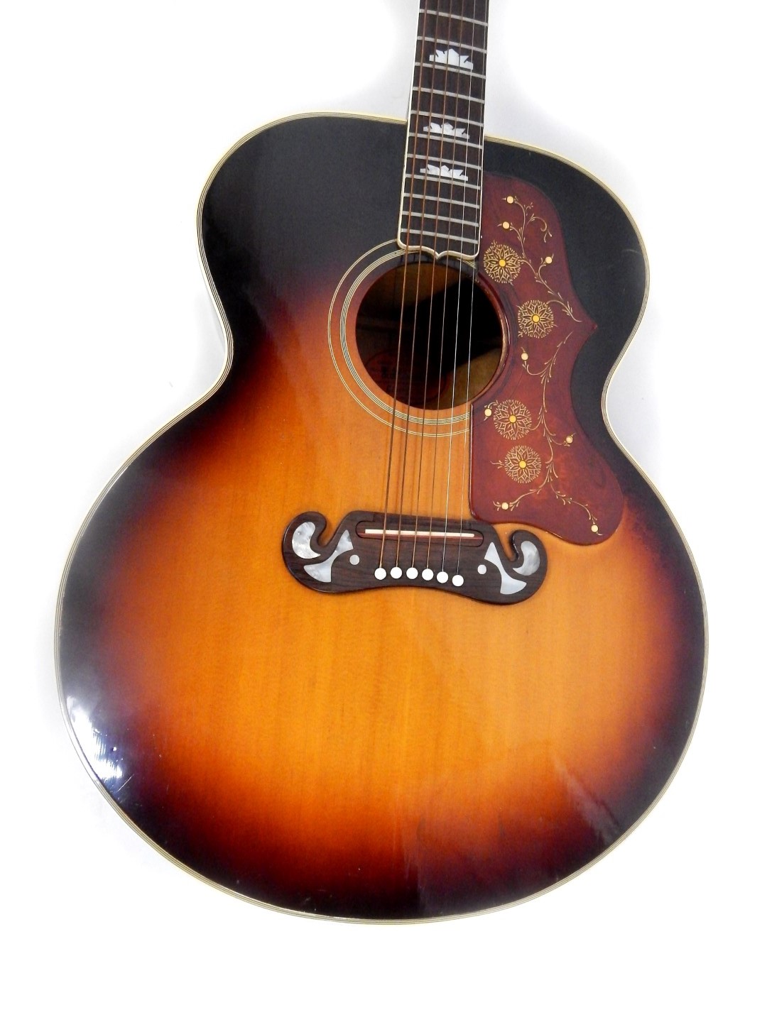A Gibson J-200 Custom standard acoustic guitar, circa 1963/64, with a maple back and sides, mother- - Bild 4 aus 7