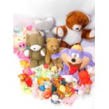 Teddy bears and soft toys, including cartoon animals and birds. (a quantity)