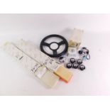 A Mountney steering wheel, together with Jaguar X Type parts including pollen filter, diesel filter,