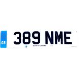 389 NME. A cherished registration plate, currently held on retention.To be sold upon instructions