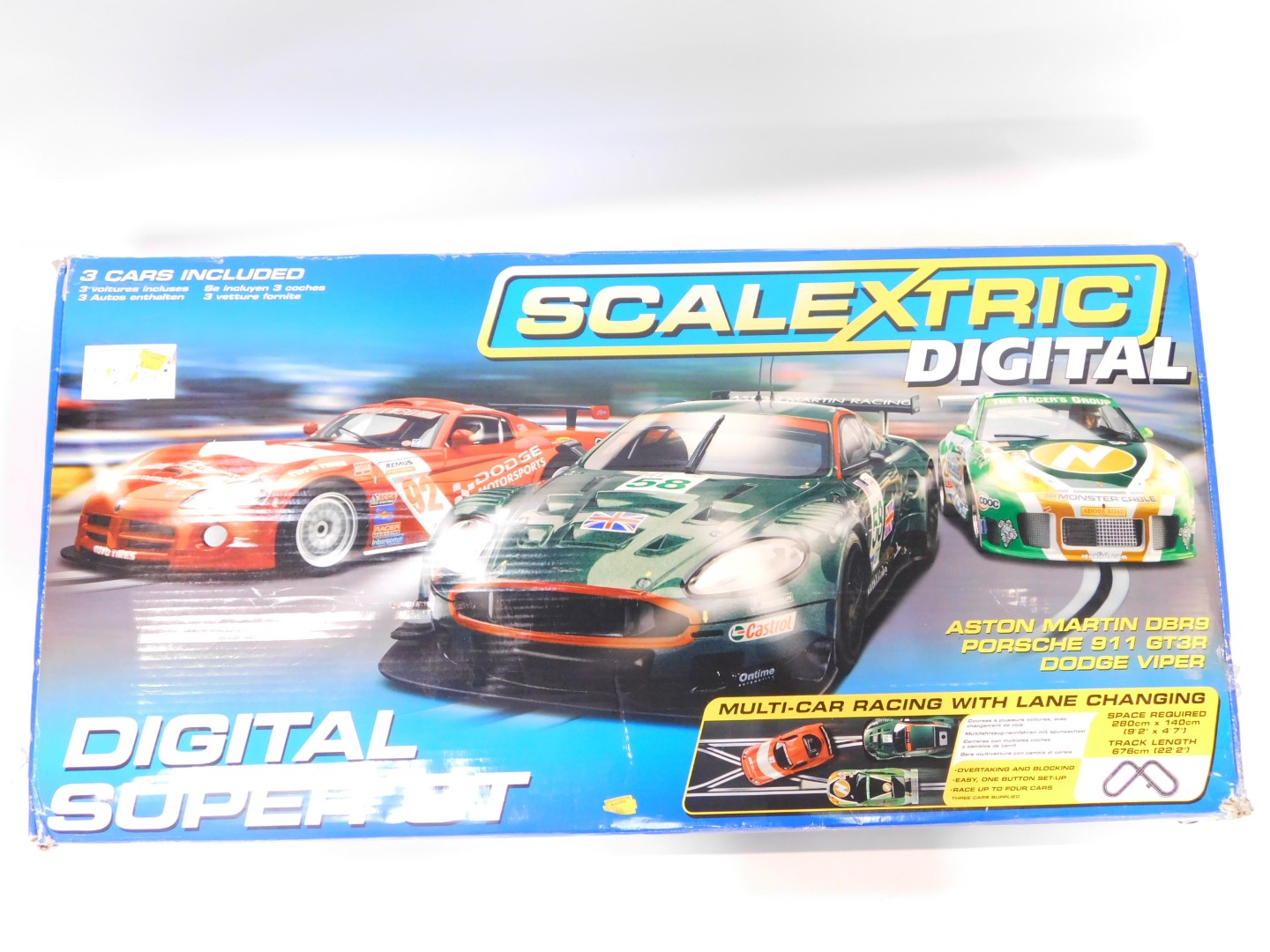 A Scalextric Digital Super GT Set, including an Aston Martin DBR9, Porsche 911GT3R, and a Dodge