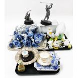 Various ornaments and trinkets, to include figures of ducks, cups and saucers, trinket box, sand