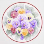 Barbara Fraser (fl. 1995). Pansies circular, watercolour, signed, framed, 18.5cm diameter.