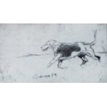 Sir Alfred J Munnings KCVO PRA (1878-1959). A running fox hound, etching, signed in pencil, 6cm x