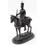 After John R Skeapings. Bronze figure of a mounted cavalry officer of the Napoleon War, signed to