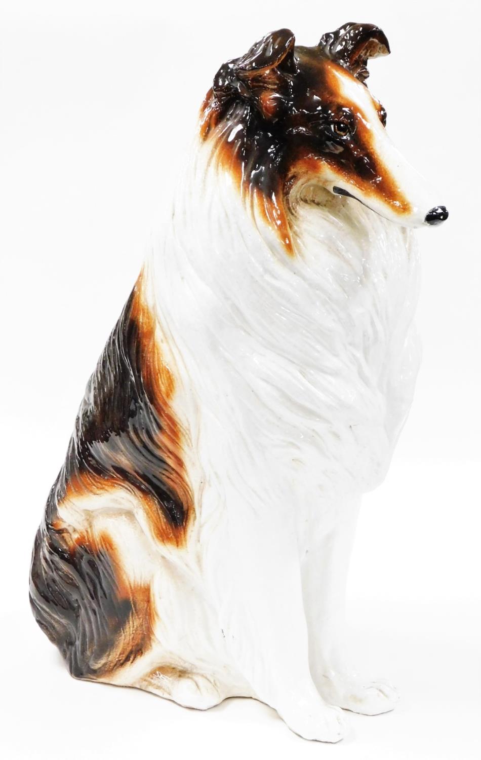 A 20thC Capodimonte style free standing figure of a Collie, of life size proportion, in brown and - Image 2 of 5