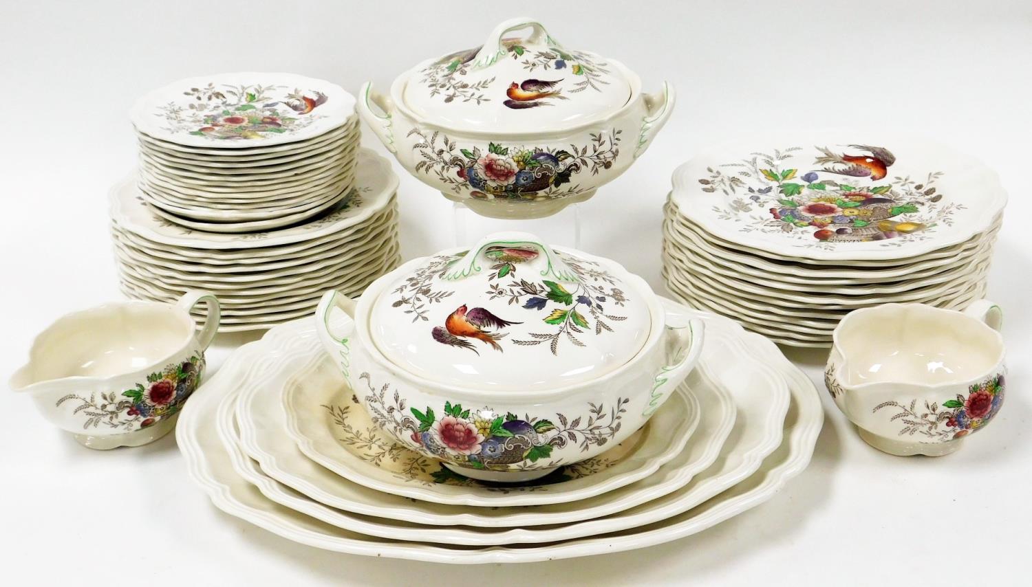 A Royal Doulton Hampshire pattern part dinner service, no. D6141, with decoration of a fruit bowl