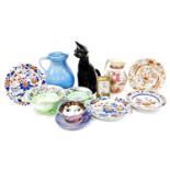 A group of mixed ceramics, comprising C H Brannam figure of a black cat, a Studio pottery cup and