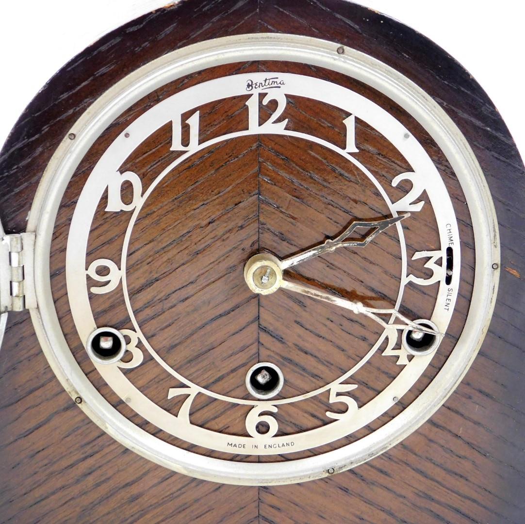 A Bentima mahogany cased mantel clock, in 1920's mahogany case, 23cm high. - Image 2 of 3