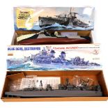 A Matchbox flower class corvette, boxed, and a Lindberg blue devil destroyer, boxed. (2)