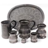 A quantity of 18th and 19thC pewter, to include a James Spackman meat tray, pierced decoration