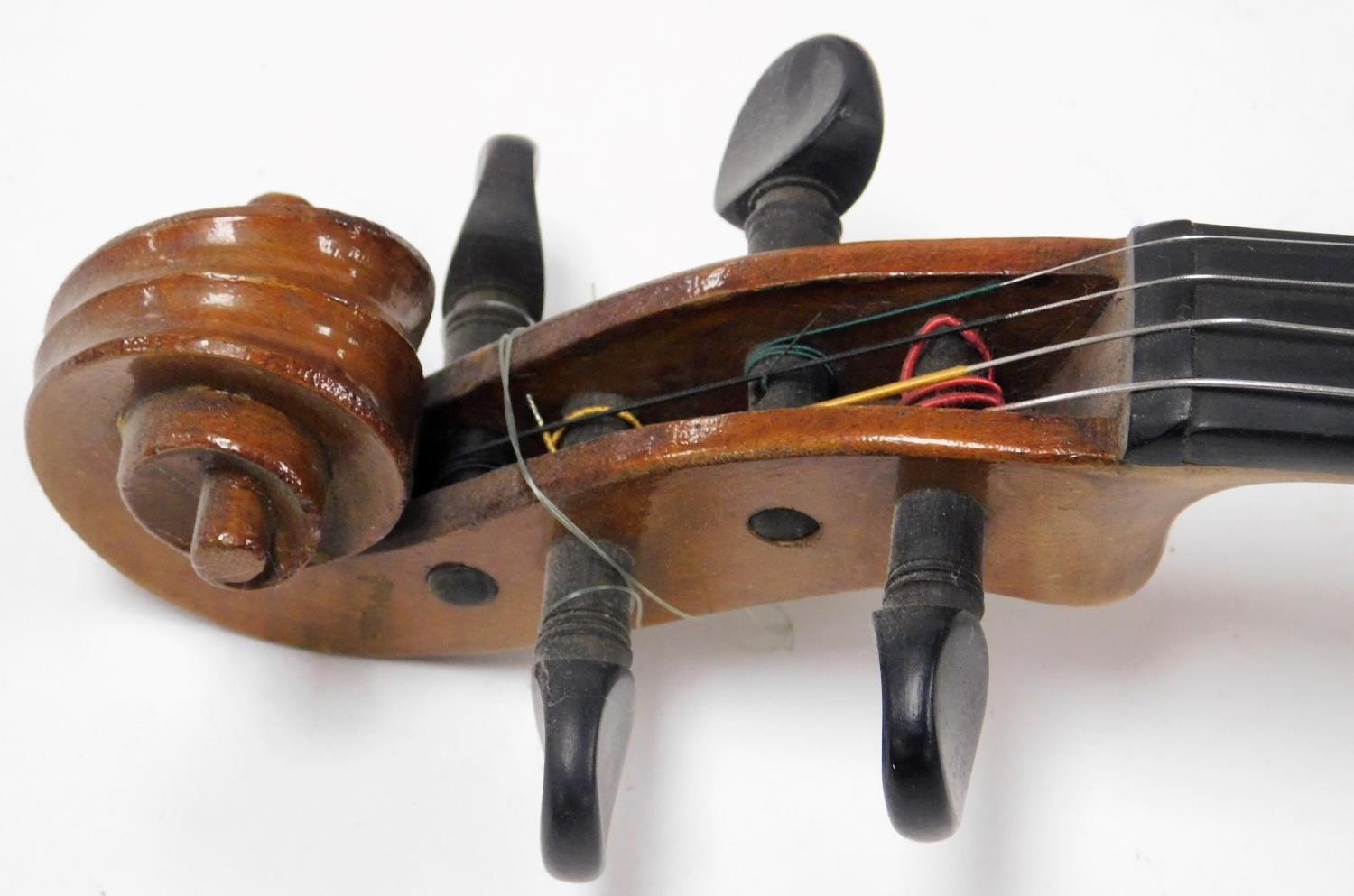 A two piece violin, with articulated knops and scroll end, with interior label marked Nicolas - Image 4 of 9