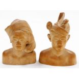 Two Indonesian wooden carvings, one of a maiden in headdress