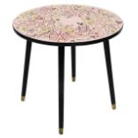 A vintage 1960's/70's side table, with pink/red coloured top, bearing flowers leaves and berries,