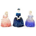 Three Royal Doulton figures, comprising Cherie HN2341, 15cm high, Marie and Rose, printed marks