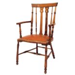 A walnut side chair, with shield back, and mother of pearl inlay, on bobbin turned legs with H