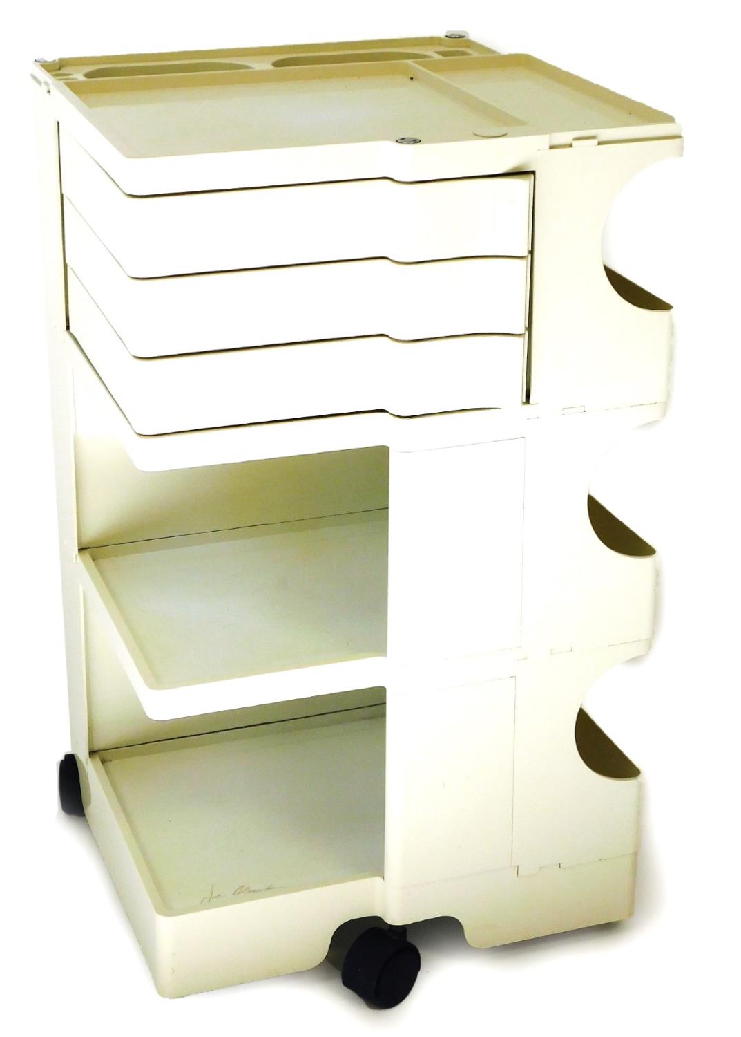 A 1970's Joe Colombo Boby trolley, with shaped sections, drawers and openings on castors, moulded