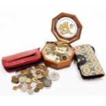 Various coins, comprising a purse containing late medallion, low denomination GB coins, etc.,