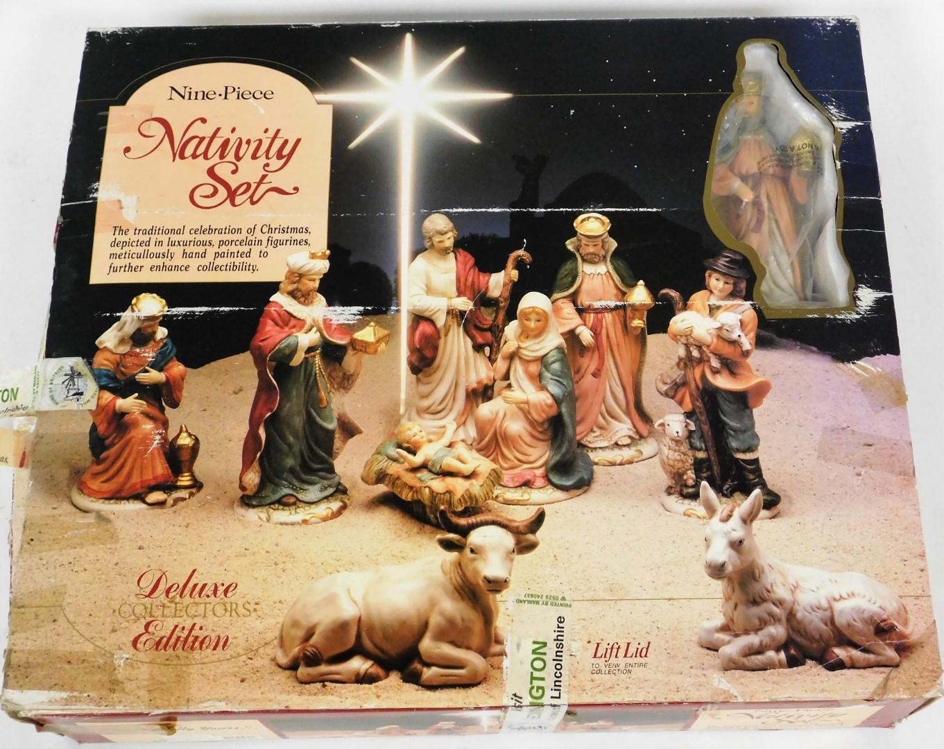 A Deluxe collectors edition nine piece nativity set, boxed. - Image 2 of 2