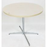A Bene retro table, with circular top on a chrome stem, terminating in quadruple legs, with