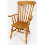 A lath back Grandmother chair, on turned legs, with H stretcher, 132cm high.N.B. This lot is sold on