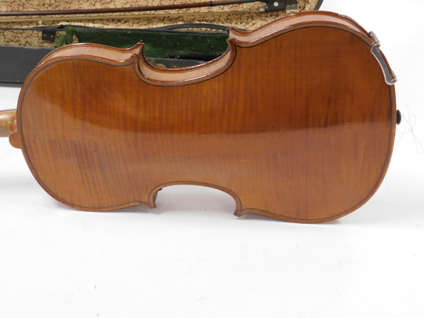 A two piece violin, with articulated knops and scroll end, with interior label marked Nicolas - Image 6 of 9