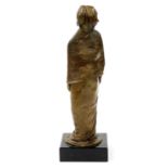 A 20thC sculpture of a female figure, in flowing robes, on black plinth base, initialled, 44cm
