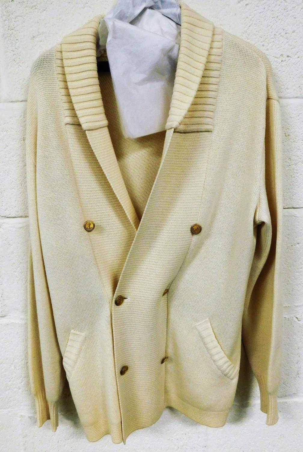 A Schiatti for Angelo gentleman's knitted double breasted blazer, in cream with gold coloured