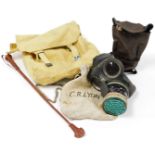 Various airman's related and other war related items, hessian carrying bag 38cm wide, gas mask, etc.