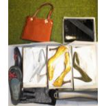 Various vintage ladies shoes handbags, etc., labelled handbag, clutch purse, high heeled shoes, to