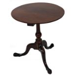 A late 19thC mahogany tea table, on tripod base, with splayed feet, 50cm high, 45cm diameter.