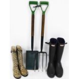 Various outdoor wares, to include a pair of Hunter size 13 green Wellington boots, a pair of