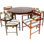 A McIntosh dining room suite, to include a harlequin set of six teak framed dining chairs, to