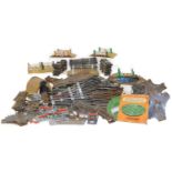 Various Chad Valley and other train track accessories, gates, track, tin plate and other, etc.,