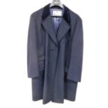 An Aquascutum of London gentleman's overcoat, the navy lambs wool woollen coat with blue velvet