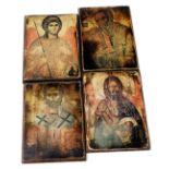 Four wooden religious icons, each stamped made in Kolossi refugee Camp Cyprus using timber from