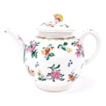 A late 19thC English porcelain teapot, painted with flowers, with flower knop, unmarked, 14cm high.