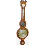 A 19thC mahogany five dial banjo barometer, in swan neck pediment case, with a boxwood stringing,