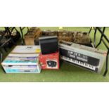 A Yamaha PSS-470 boxed keyboard, other boxed electrical items, DRMV5SJVC DVD video recorder, a