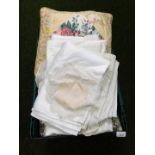 A small quantity of linen and materials, to include linen napkins, tablecloths, and a floral