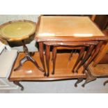 A selection of mahogany and leather inset tables, to include a wine table, a nest of three tables